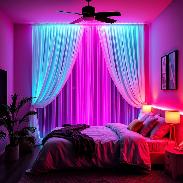 neon curtain backlighting for bedroom