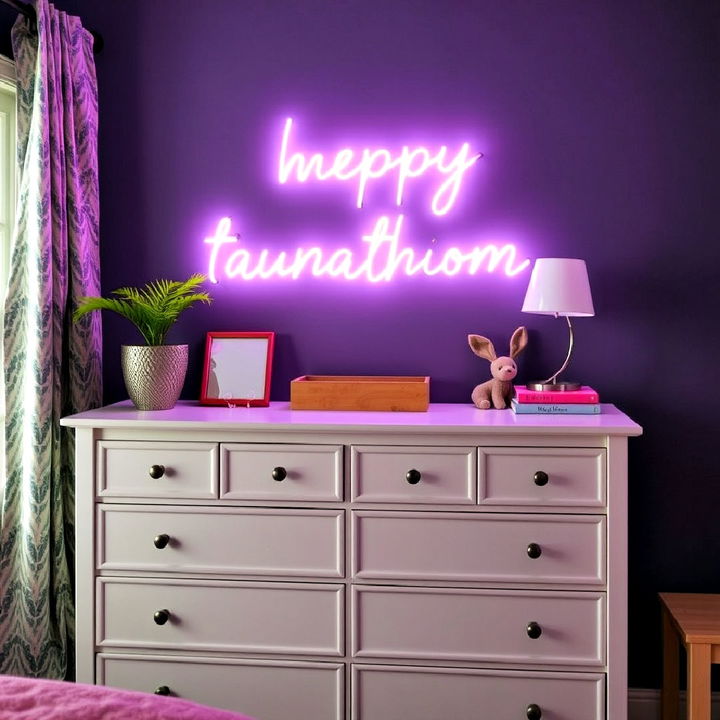 neon sign over the dresser