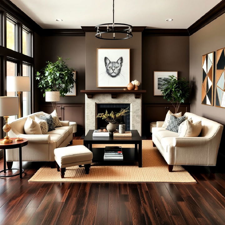 neutral furniture with dark brown floor