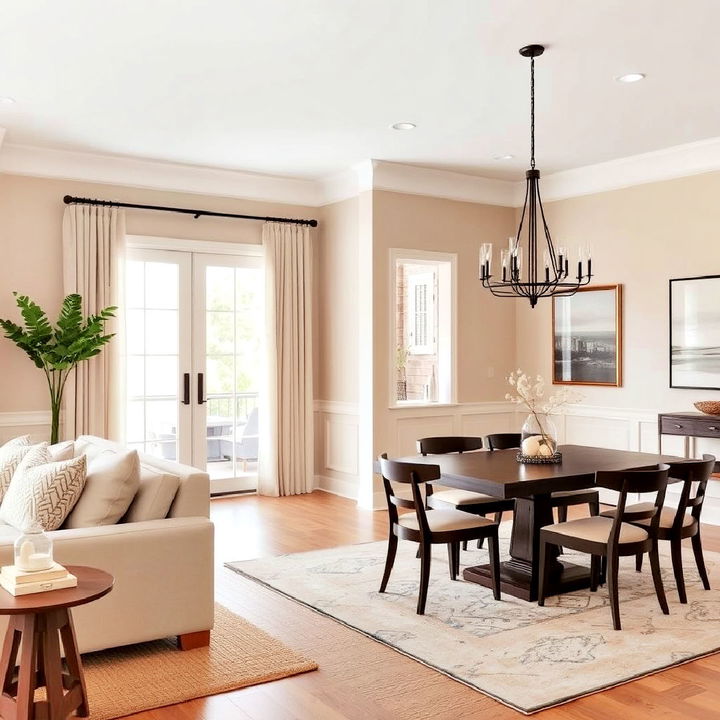 neutral palette living and dining room