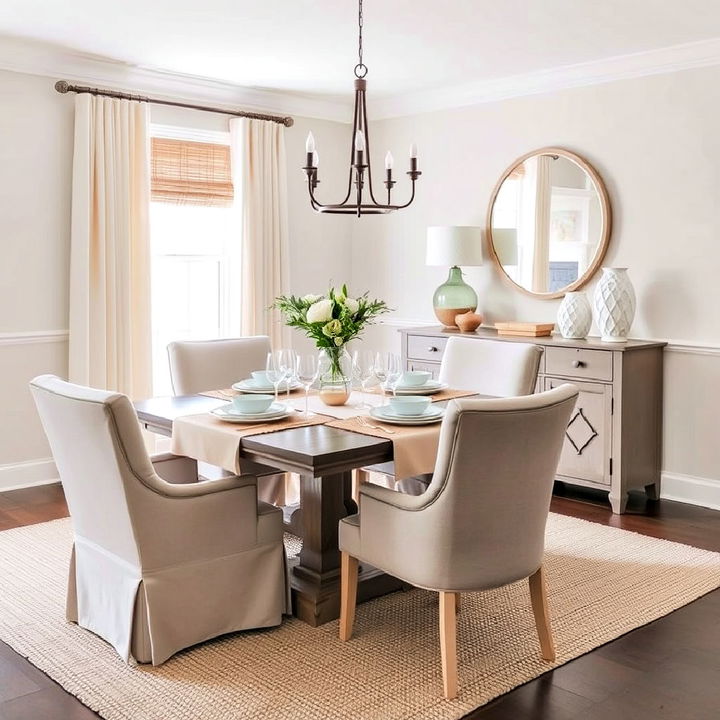 neutral textiles to add softness to your dining room