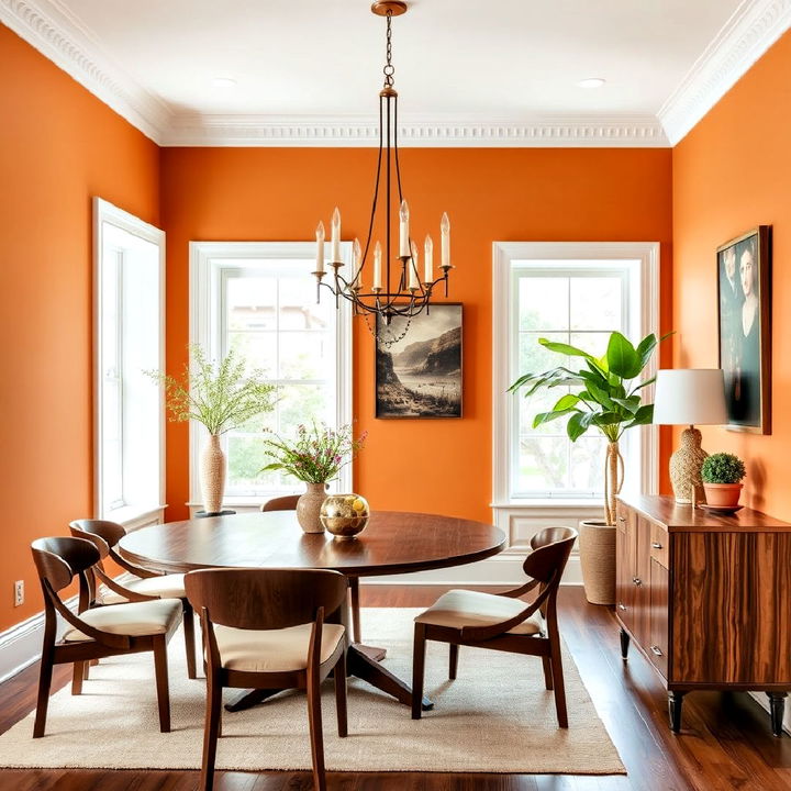 ocher and walnut color palette dining area