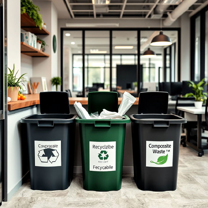 office separate bins for recyclables and compostable waste