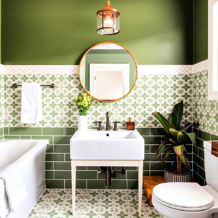 olive green and white tile combination