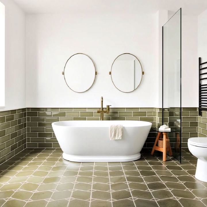 olive green bathroom floor tiles