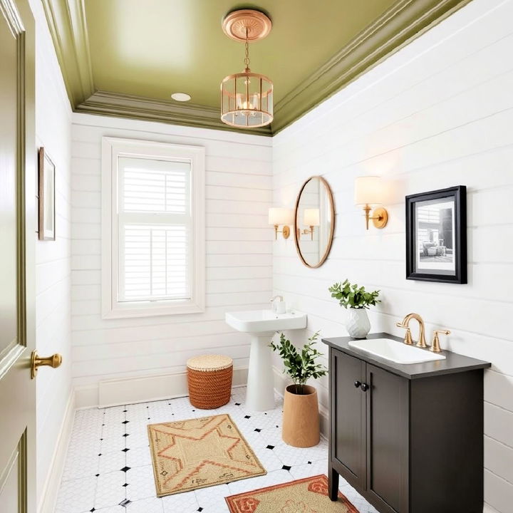 olive green ceiling for powder room