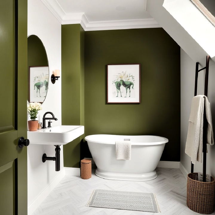 olive green feature wall for bathroom