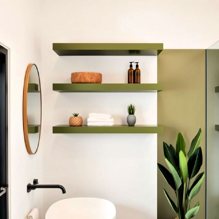 olive green floating shelves