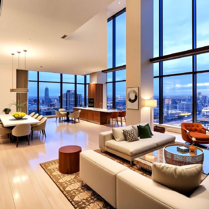 open concept living space in penthouse