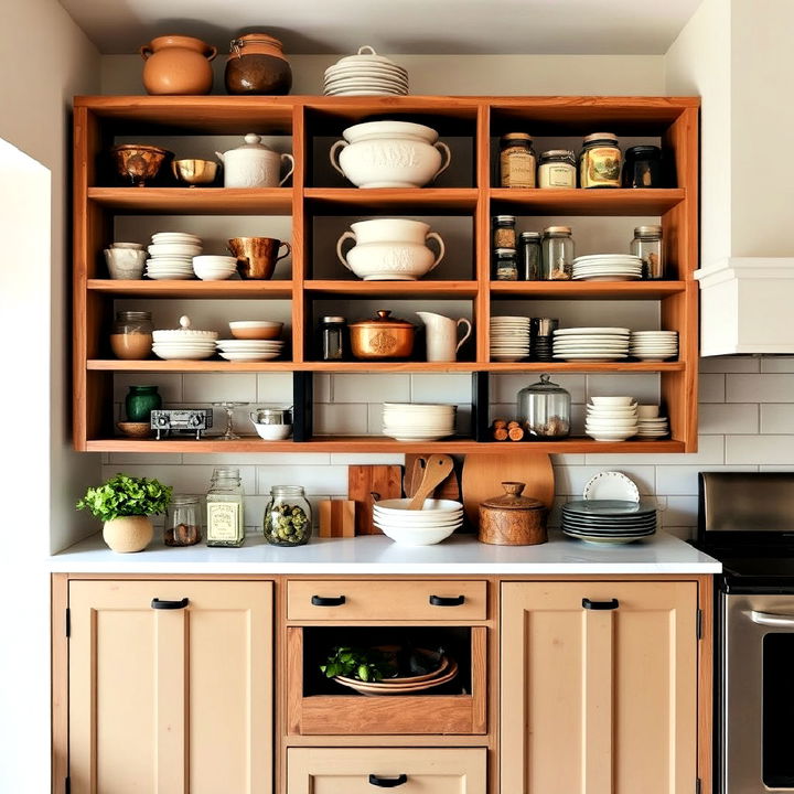 open shelving to display kitchenware