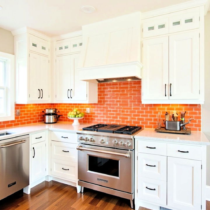 orange backsplash to brighten up your kitchen