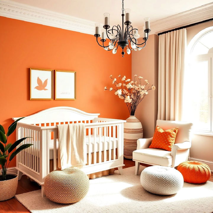 orange colored gender neutral nursery decor