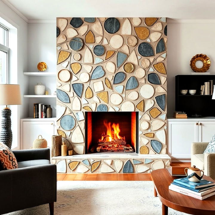 organic shapes fireplace tiles