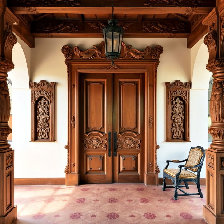 ornate carved wood features