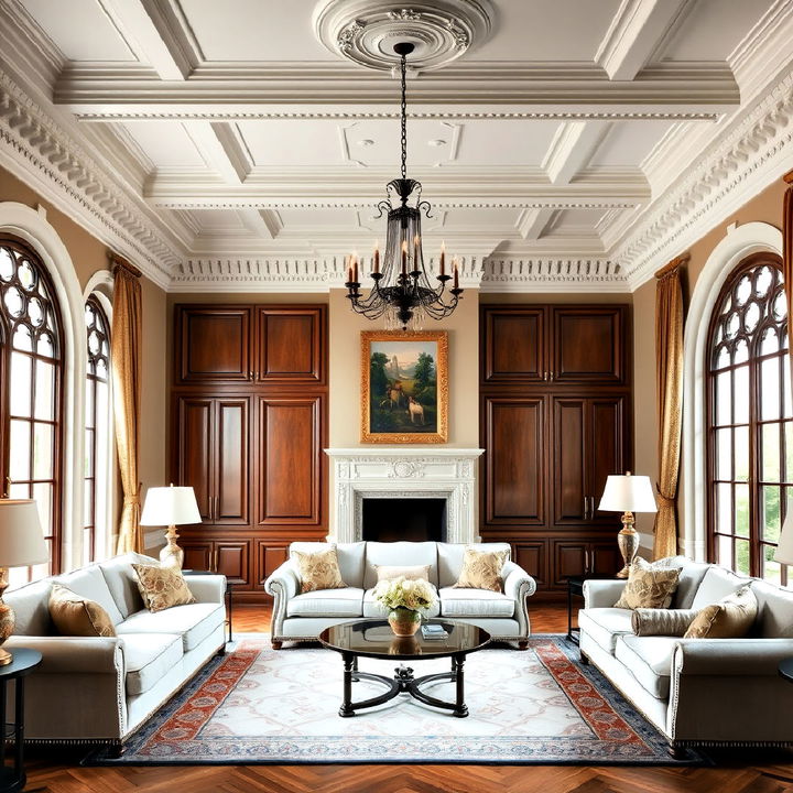 ornate crown molding castle living room