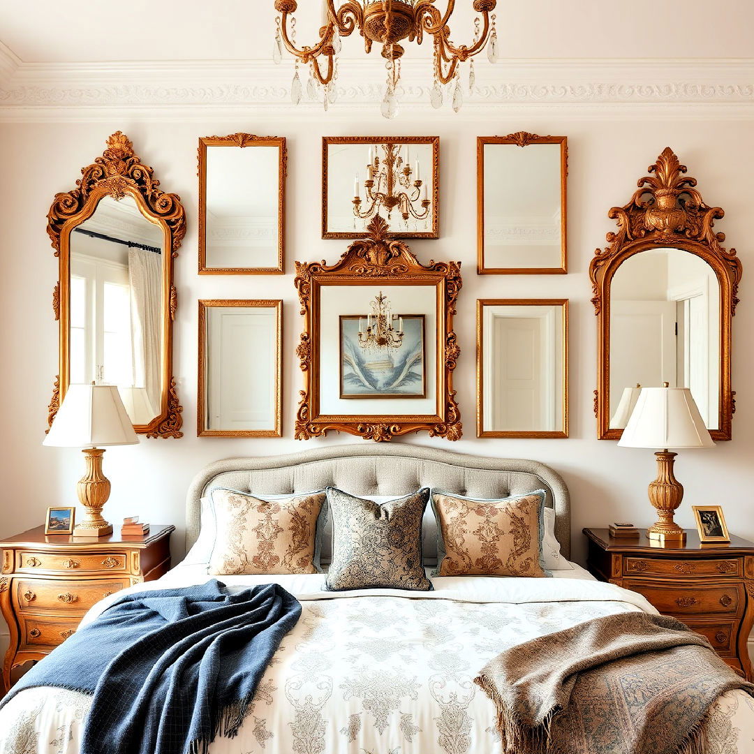 ornate mirrors add a glamorous touch to bedroom