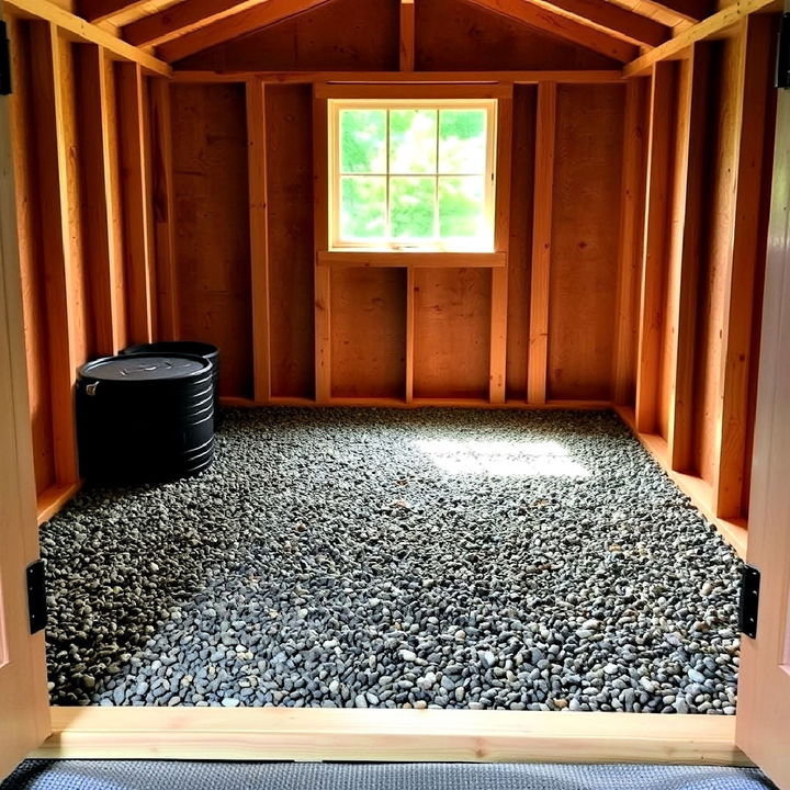 outdoor oriented shed gravel flooring