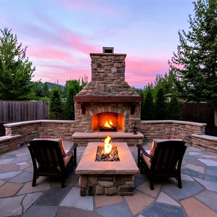 outdoor stone surround fireplace