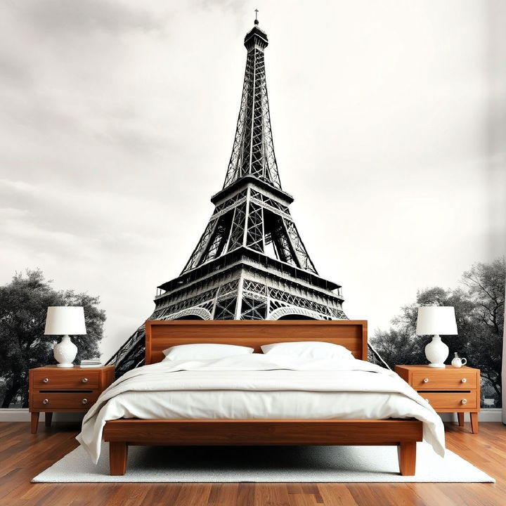 oversized eiffel tower wall mural for bedroom