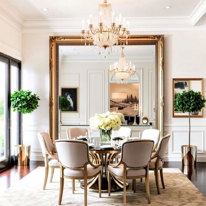 oversized mirror for a brighter dining room