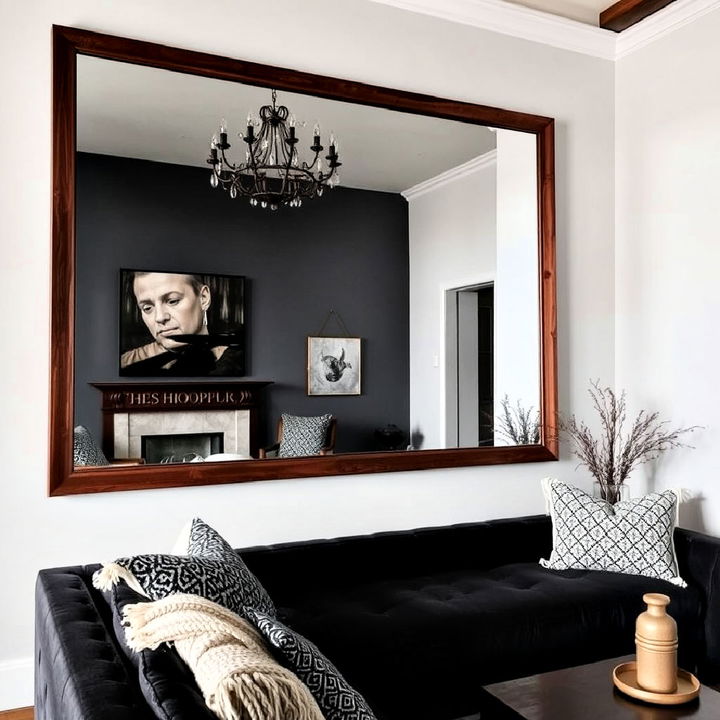 oversized mirror for an open feel living room