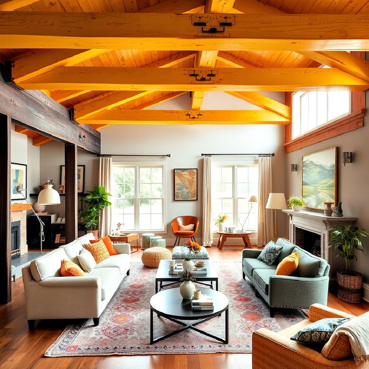 painted beams for a pop of color