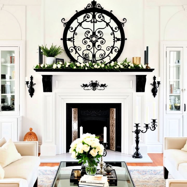 parisian inspired black and white fireplace