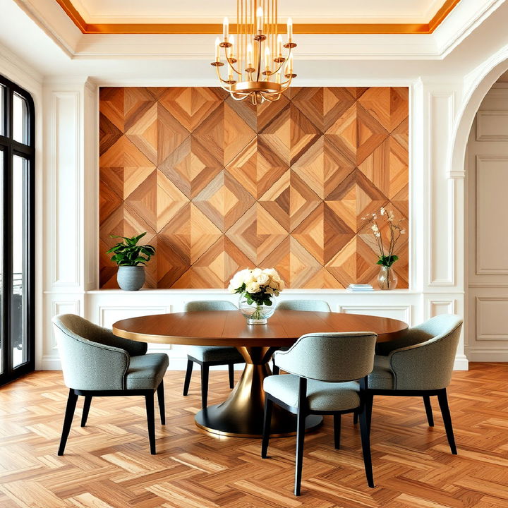 parquet geometric design accent wall