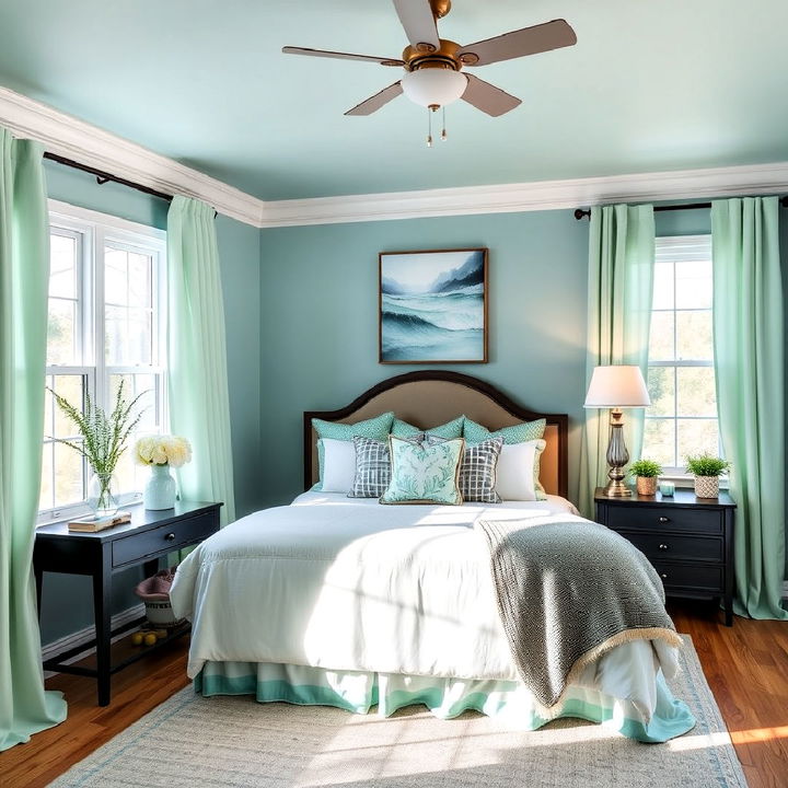 pastel blue and mint green decor bedroom