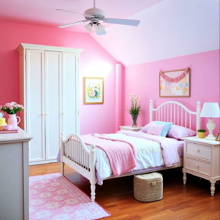 pastel colors for a soft retro bedroom look