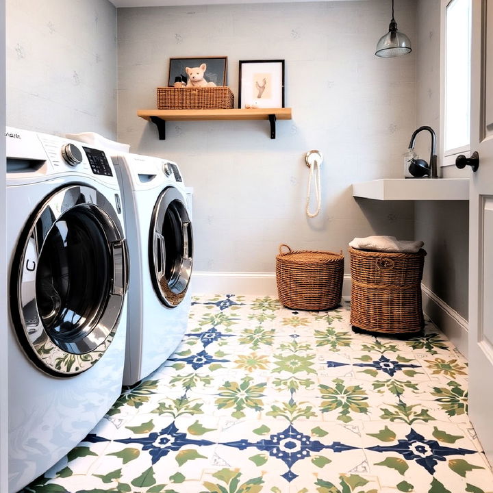 patterned cement tiles for laundry room