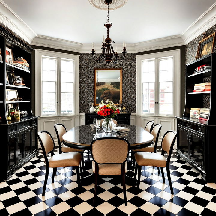 patterned floor tiles for parisian dining room