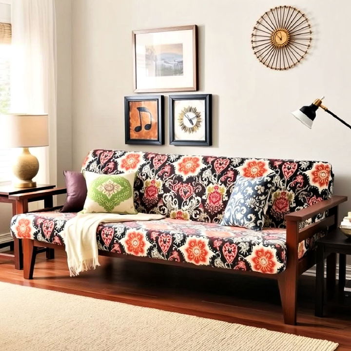 patterned futon bedroom for a bold statement