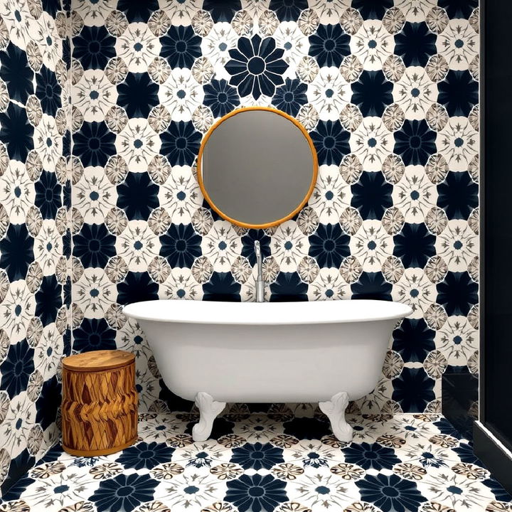 patterned hexagon tiles for bathroom