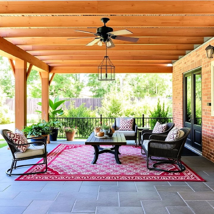 patterned outdoor rugs for pergola flooring