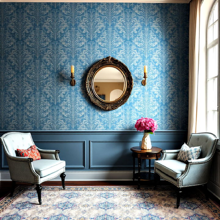 patterned wallpaper accent wall for a classic touch