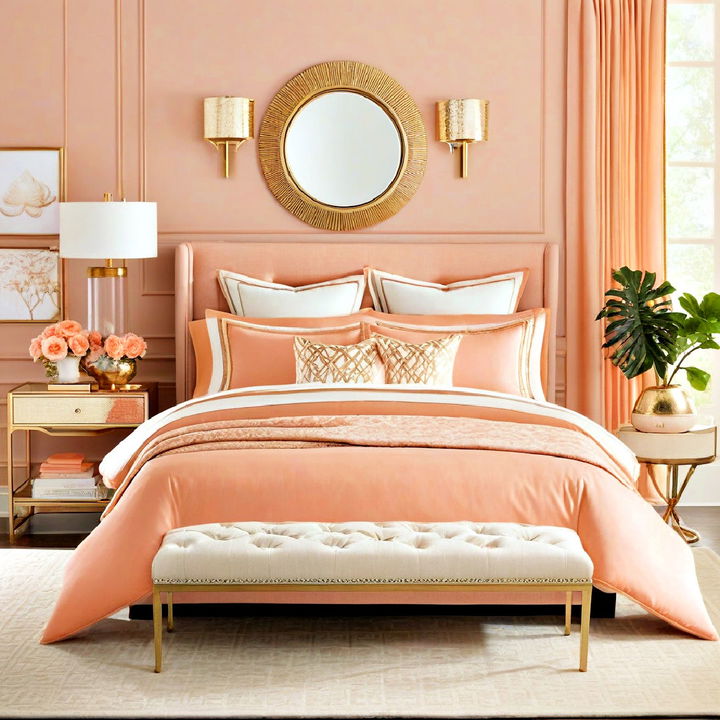 peach and gold accents bedroom