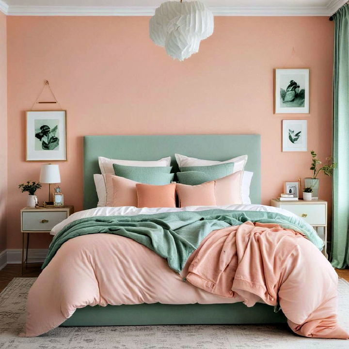 peach and mint green combination for bedroom