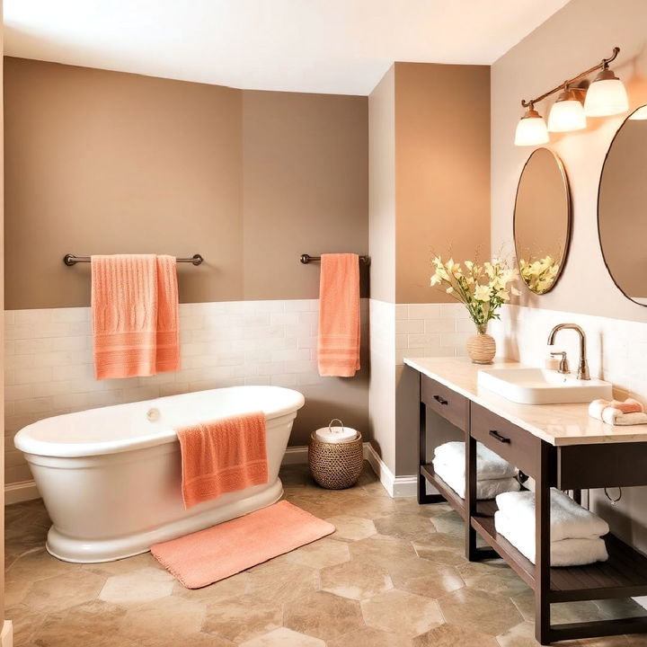 peach and warm taupe bathroom