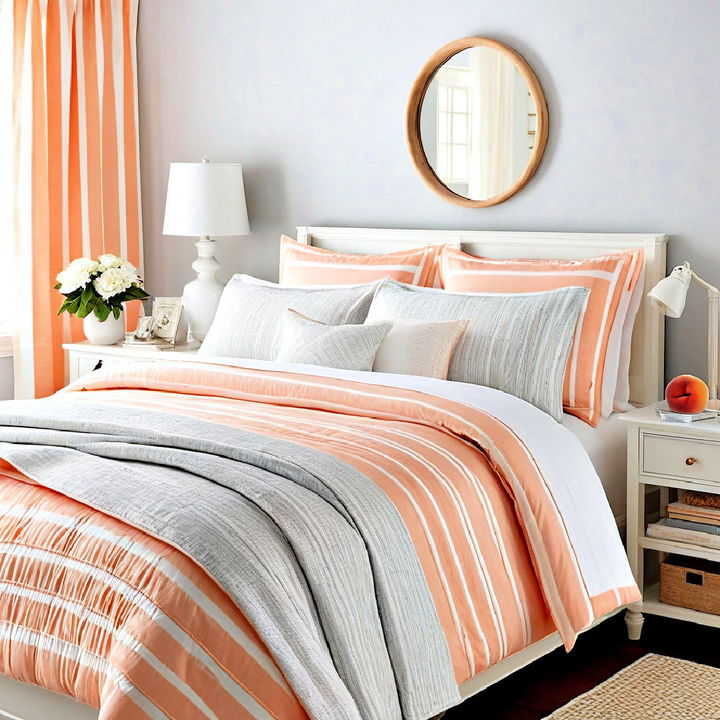 peach and white striped bedding