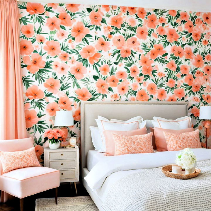 peach floral wallpaper bedroom