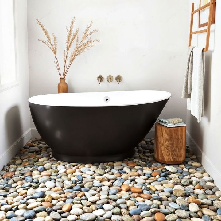 pebble flooring for natural bathroom