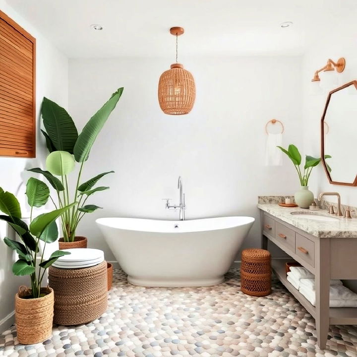 pebble tiles for tropical bathroom