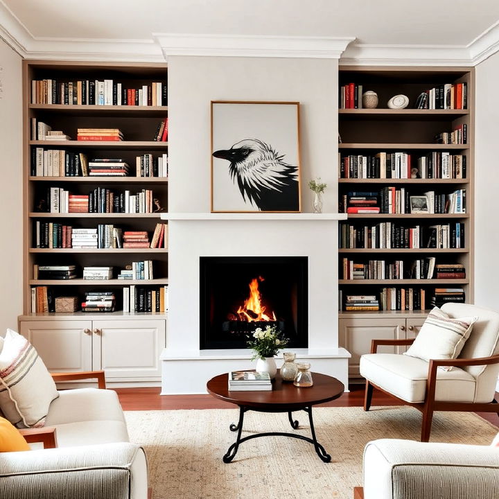 perfect fireplace and bookshelves combo