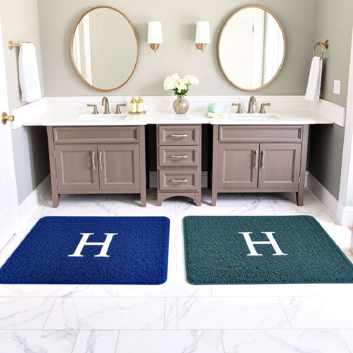 personalized his and her baths mat to keep things organized