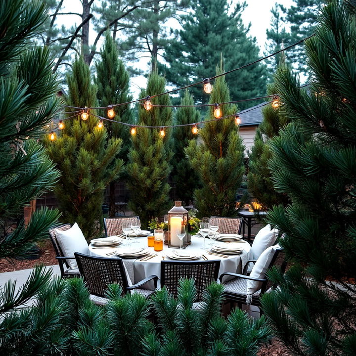 pine edged outdoor dining space