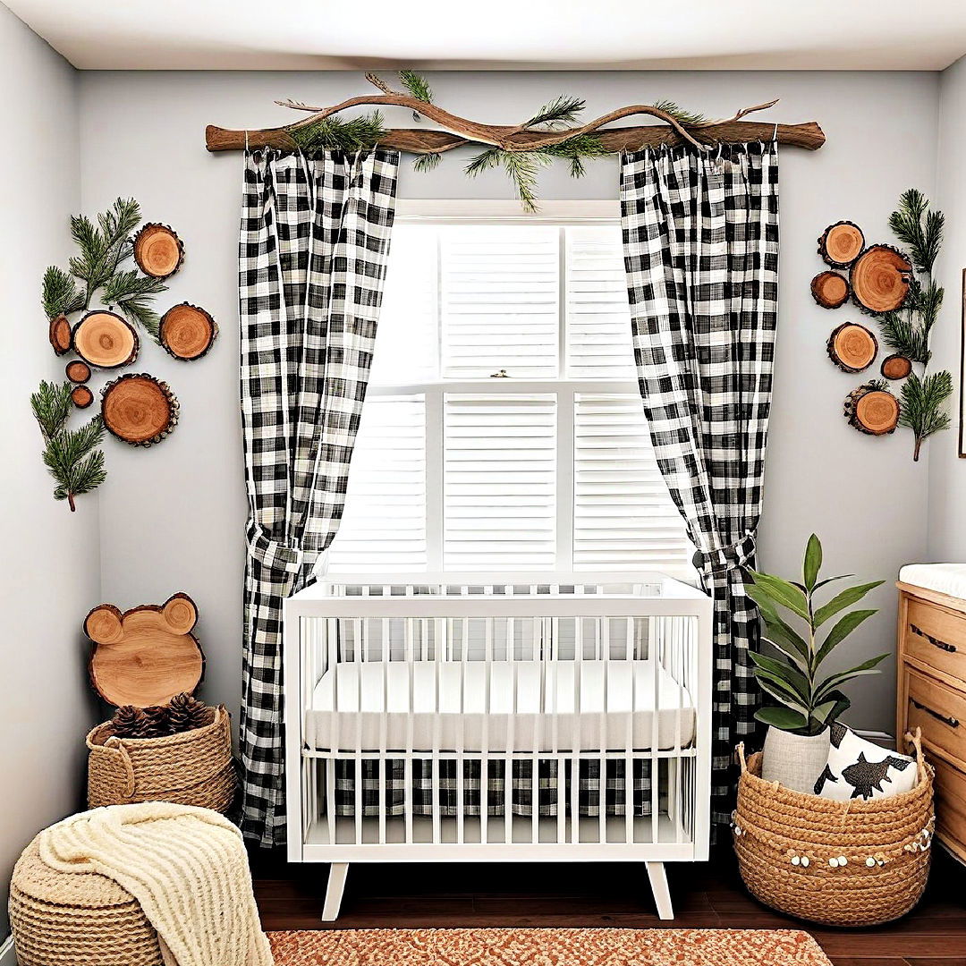 pinecone and branch decor for woodland nursery