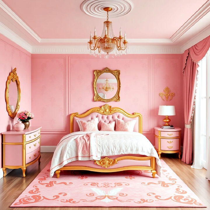 pink and gold color princess room scheme