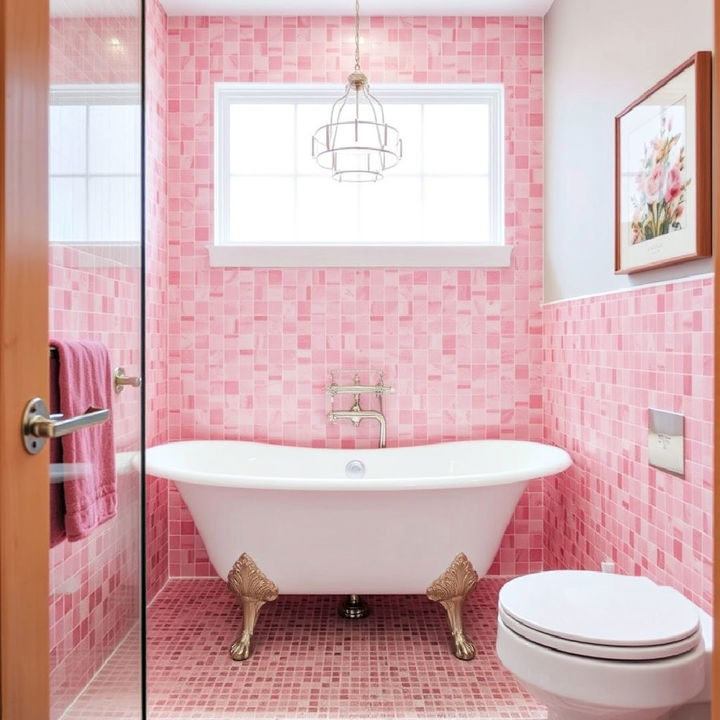 pink mosaic tiles for a unique bathroom look