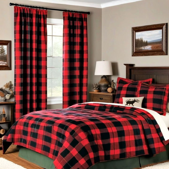 plaid and flannel accents bedroom